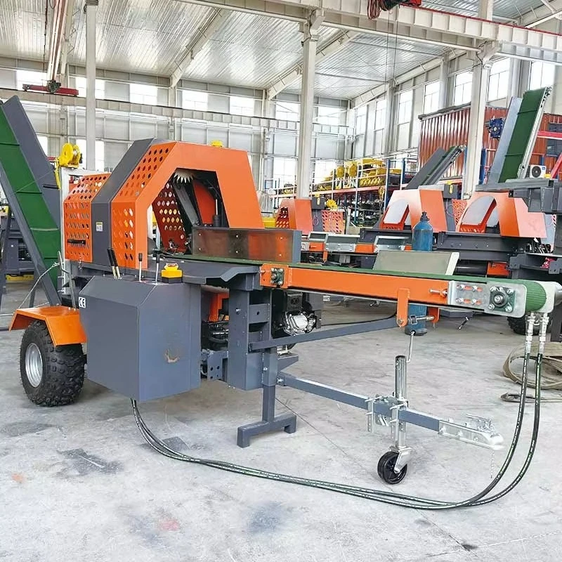 25t 30t 40t Multi Function Firewood Processor Hydraulic Log Splitter Auto Loading Discharging Conveyor Towable Machine
