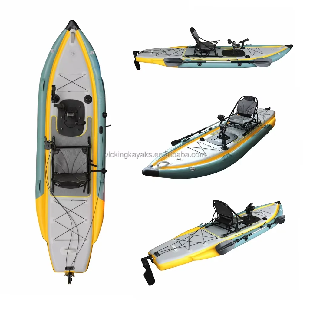 Sit-On-Top Inflatable Kayak,1 Person Single Seat, Heavy Duty Drop Stitch PVC, with Padded Backrest, for Ocean Lake River Fishing