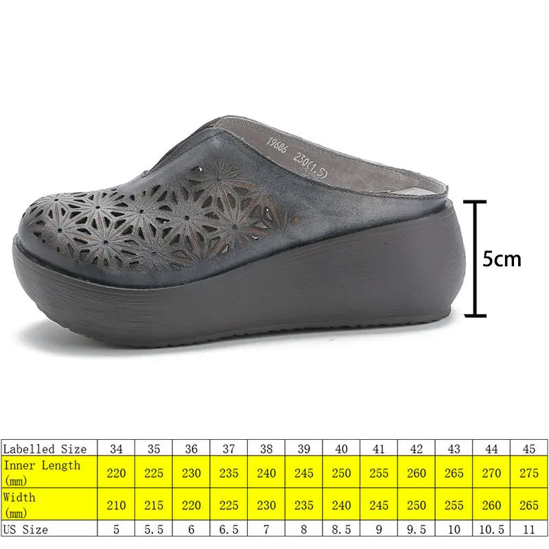 Fujin 5cm Fashion New Genuine Leather Slides Summer Shoes Platform Wedge Women Fretwork Slippers Slip on Hollow Designer Ladies