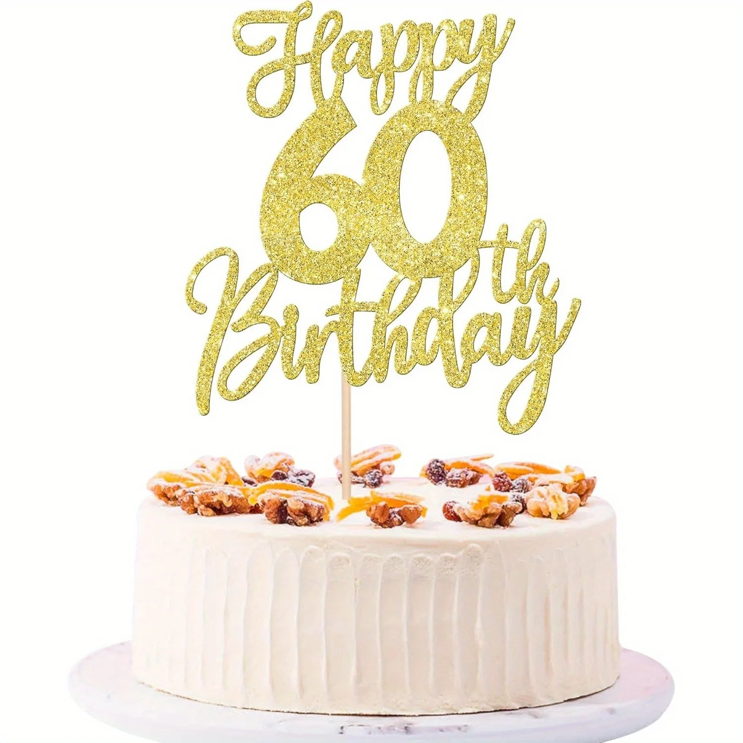 1 Stück goldener, eleganter Kuchenaufsatz zum 60. Geburtstag – Prost bis 60 Jahre, sechzig, Hello 60-Kuchendekoration für den Diamant-Jubiläum – Detail 1