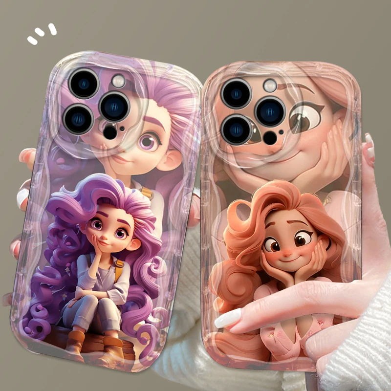 Disney Curly Hair Princess For Apple iPhone 15 14 13 12 11 XS XR X Pro Max Plus Wave Oil TPU Phone Case