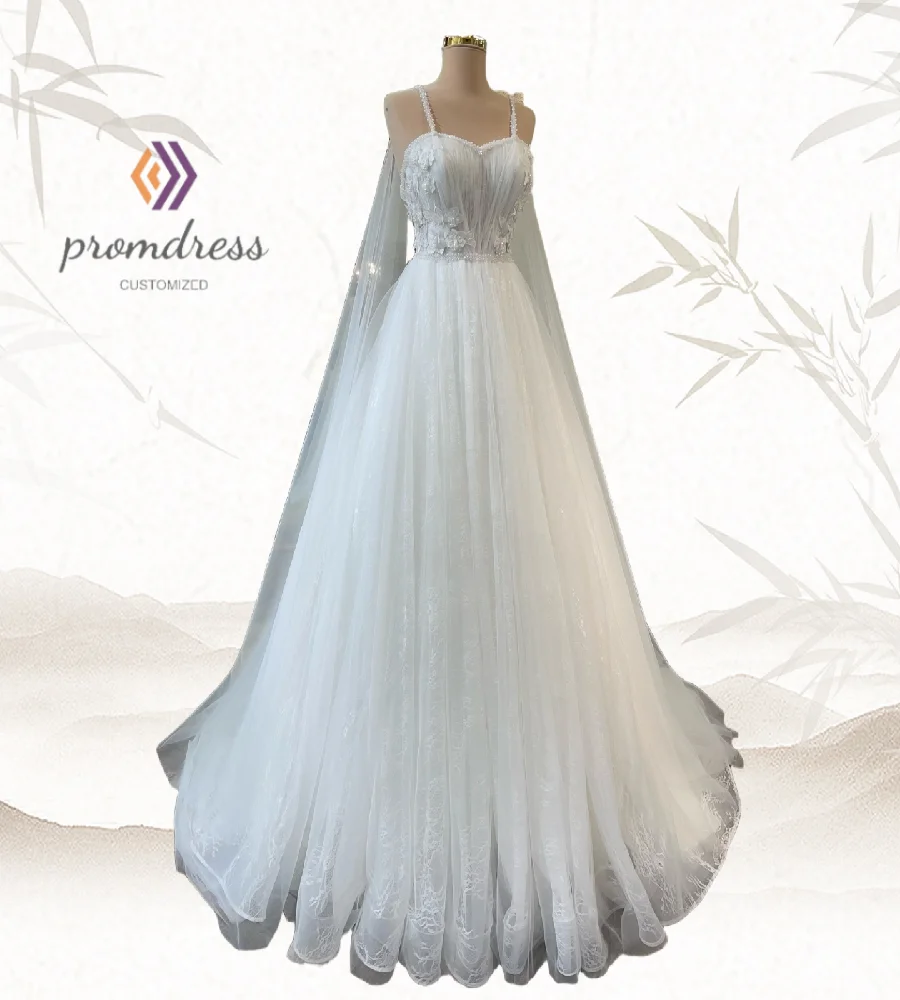 Шикарное свадебное платье в стиле бохо на бретельках, кружевное богемное платье невесты с бисером, пляжное трапециевидное тюлевое кельтское свадебное платье 2025, по индивидуальному заказу