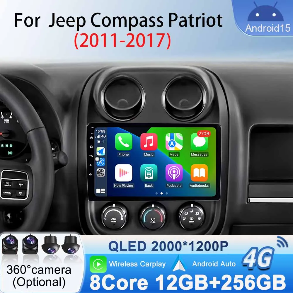 

WiFi Stereo GPS Navigation for Jeep Compass Patriot 2011 -2017 Android15 Car Radio Multimedia Video Player Carplay Android Auto