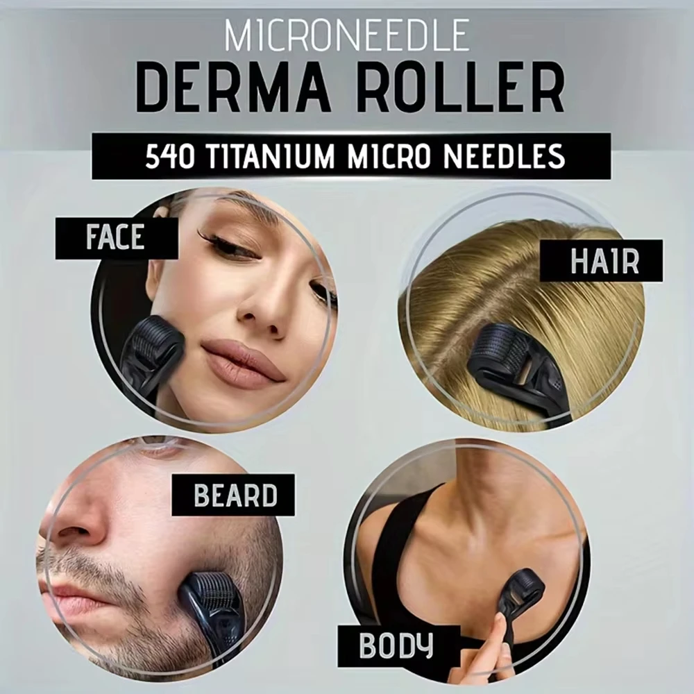 Derma Roller para Cabelo Barba Crescer, Pele Facial, Face 540 Microneedles, Instrumento de Beleza Cosmética para Homens e Mulheres, 0.2mm, 0.25mm,