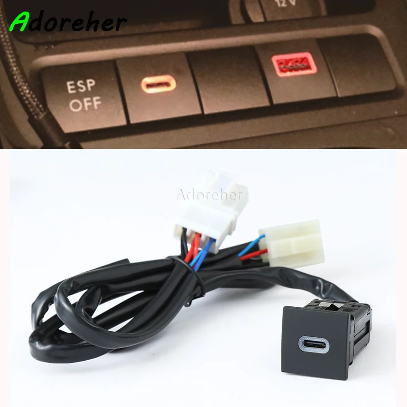 Car Charger Socket PD Type C accesorios para vehículos Fast Charging Adapter Button for VW Golf 6 Jetta 5 MK5 Scirocco 06-12