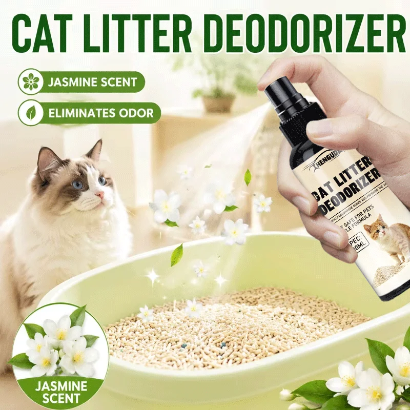 100ml Litter Box Freshener Spray Cat Odor Neutralizer Pet Urine & Ammonia Remover for Bentonite Silica Cat Litter