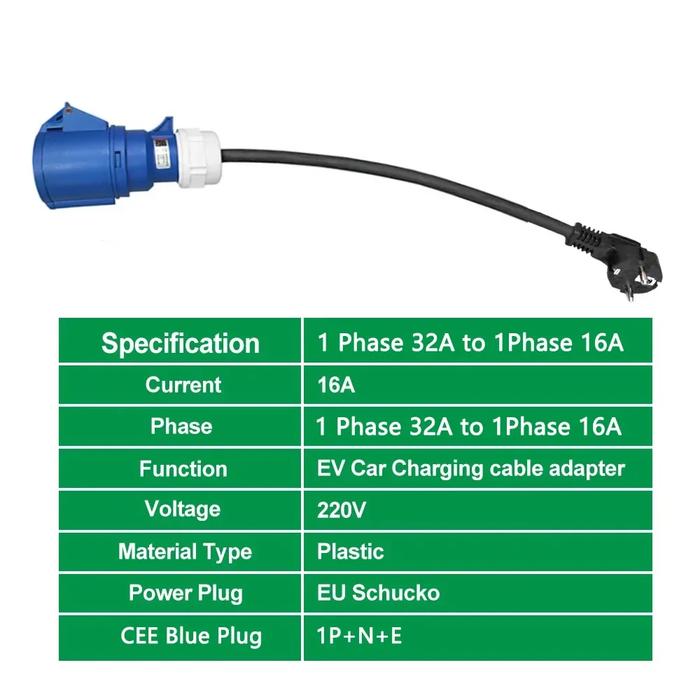 La migliore presa CEE blu da 32A a 16A spina ue da 7KW a 3.5KW adattatore di ricarica per veicoli elettrici per caricabatterie EV portatile monofase