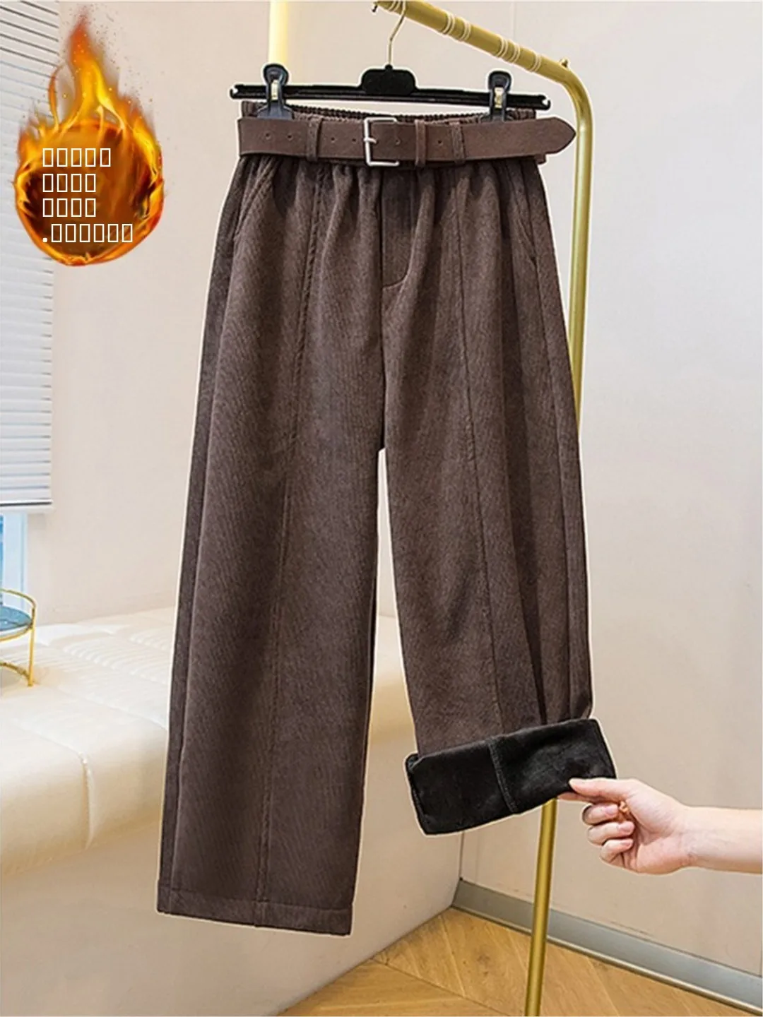 

Женские зимние утепленные брюки из вельвета с высокой талией, широкими штанинами и прямым кроем, больших размеров, в американском повседневном стиле