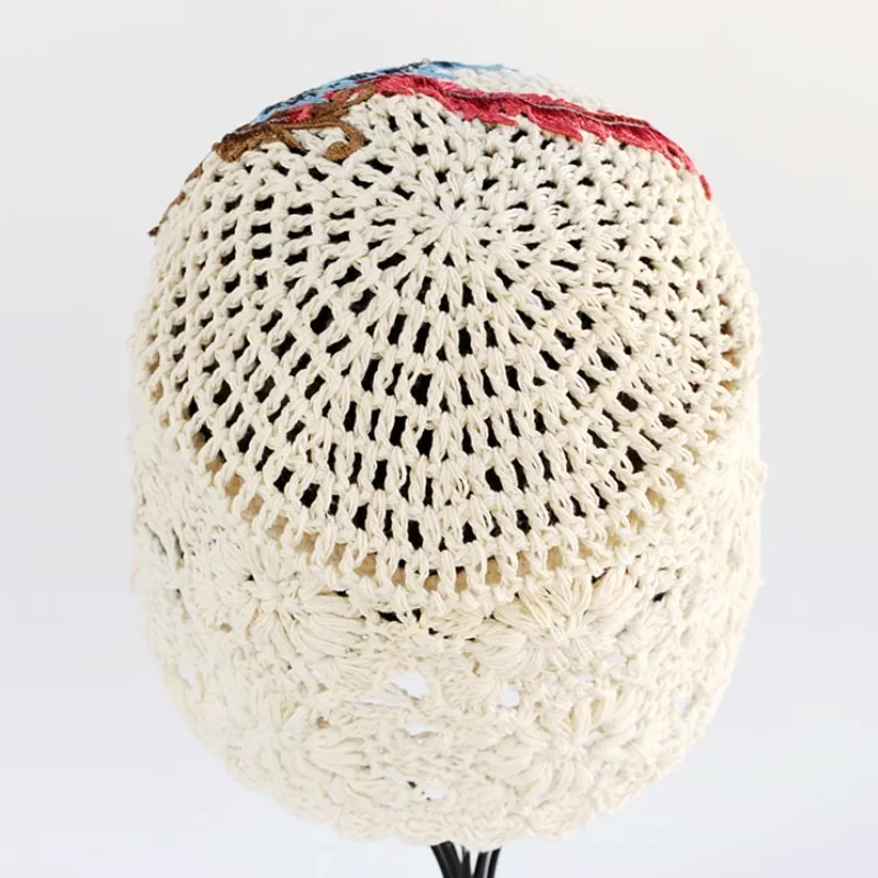 Chinese style Phoenix Embroidered Hollow Knitted Pile Head Cap