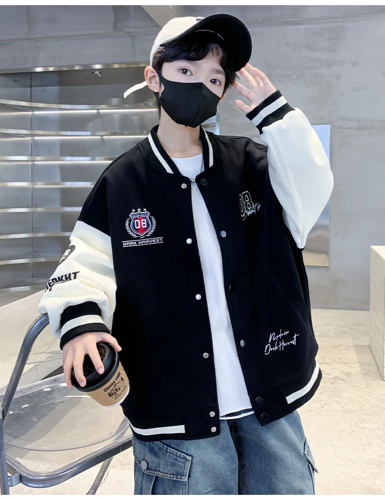 Modische, lässige Baseballjacke im koreanischen Stil für Kinder, geeignet für Teenager und Jungen, als Sportoutfit für Frühling und Herbst, sportliche Baseballjacke. – Detail 7