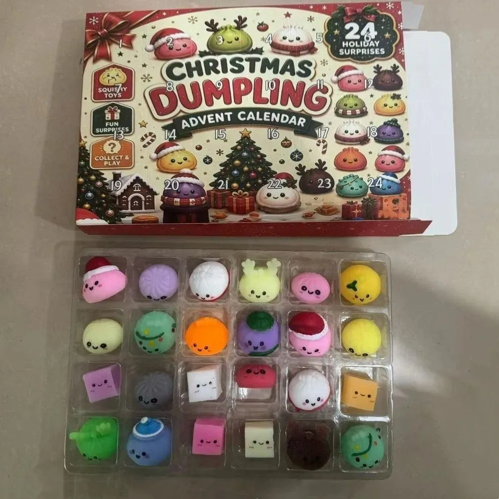 24Pcs Countdown Calendar Christmas Fidget Toy Set Christmas Toy Colorful Squishy Pinch Toy Kit Dumpling 24Pcs