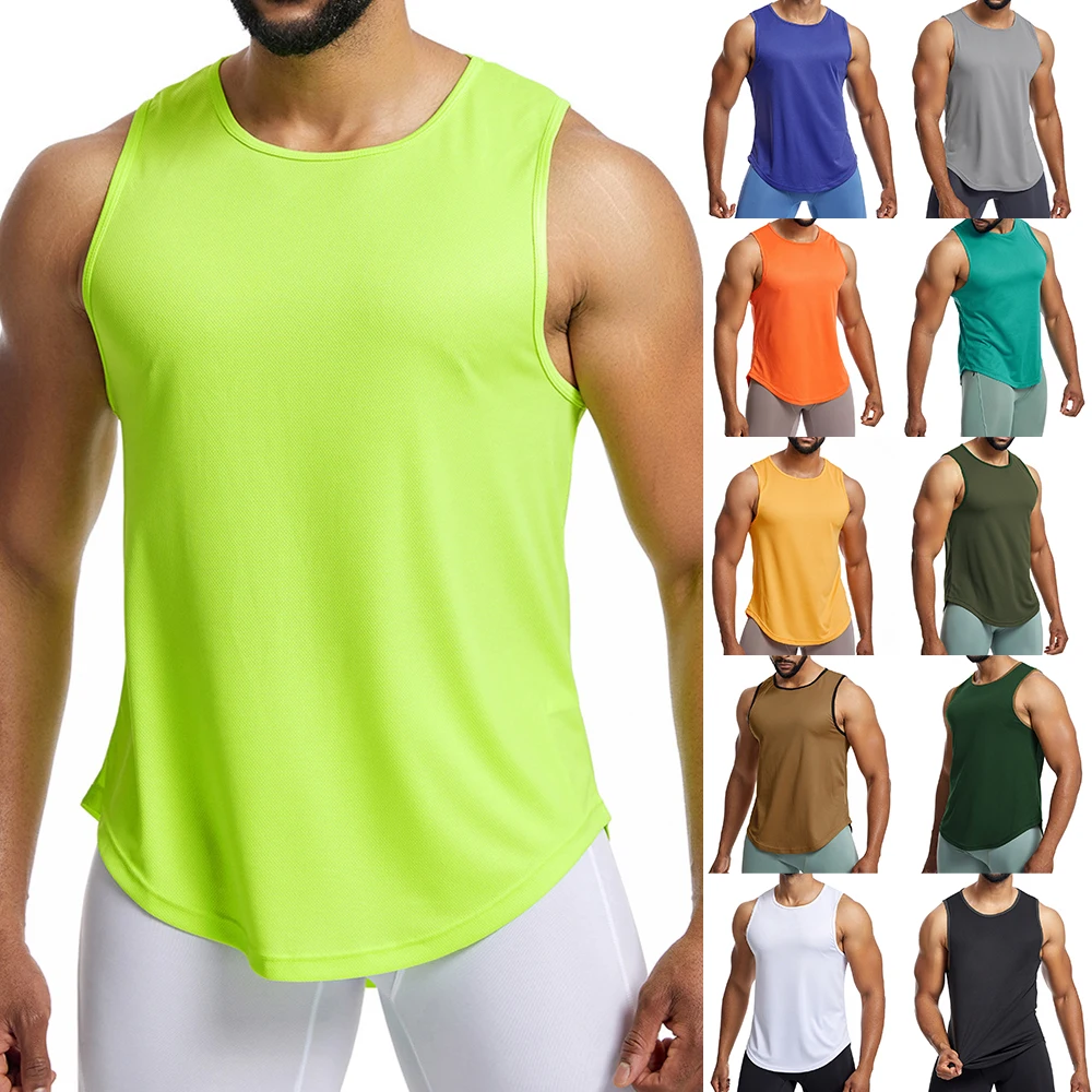 2024 Men\'s Fitness Gyms Tank Tops Mesh Breathable Sports Vest Mens Sleeveless Running Undershirt Athletic Quick Dry T-shirt Male