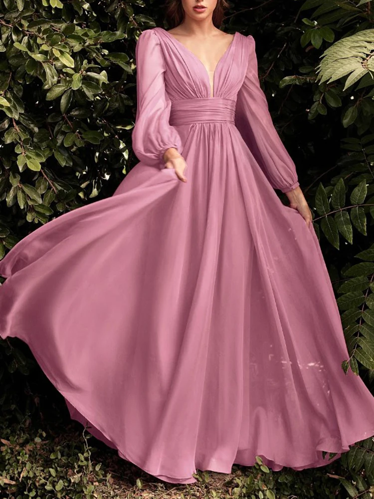 Robe de Demoiselle d'Honneur en Tulle, Grande Taille, Col en V, Manches sulf, Longueur au Sol, Ligne A, Balayage Traîne, VincFormelle, Soirée, Nouvelle Collection 2023