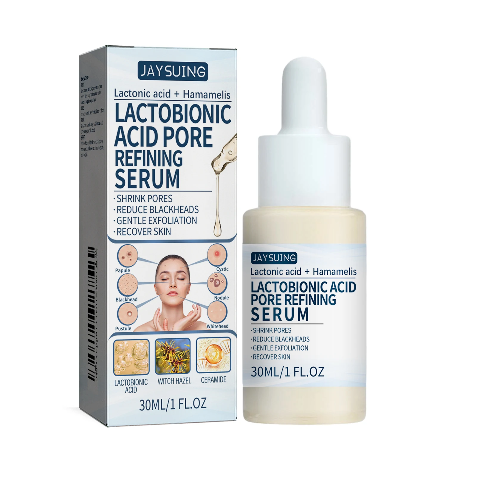 Lactobionzuur Serum Olie Controle Mee-Eters Verwijderaar Voedende Huid Glad Gezicht Exfoliator Porie Krimpen Serum Korean 30Ml