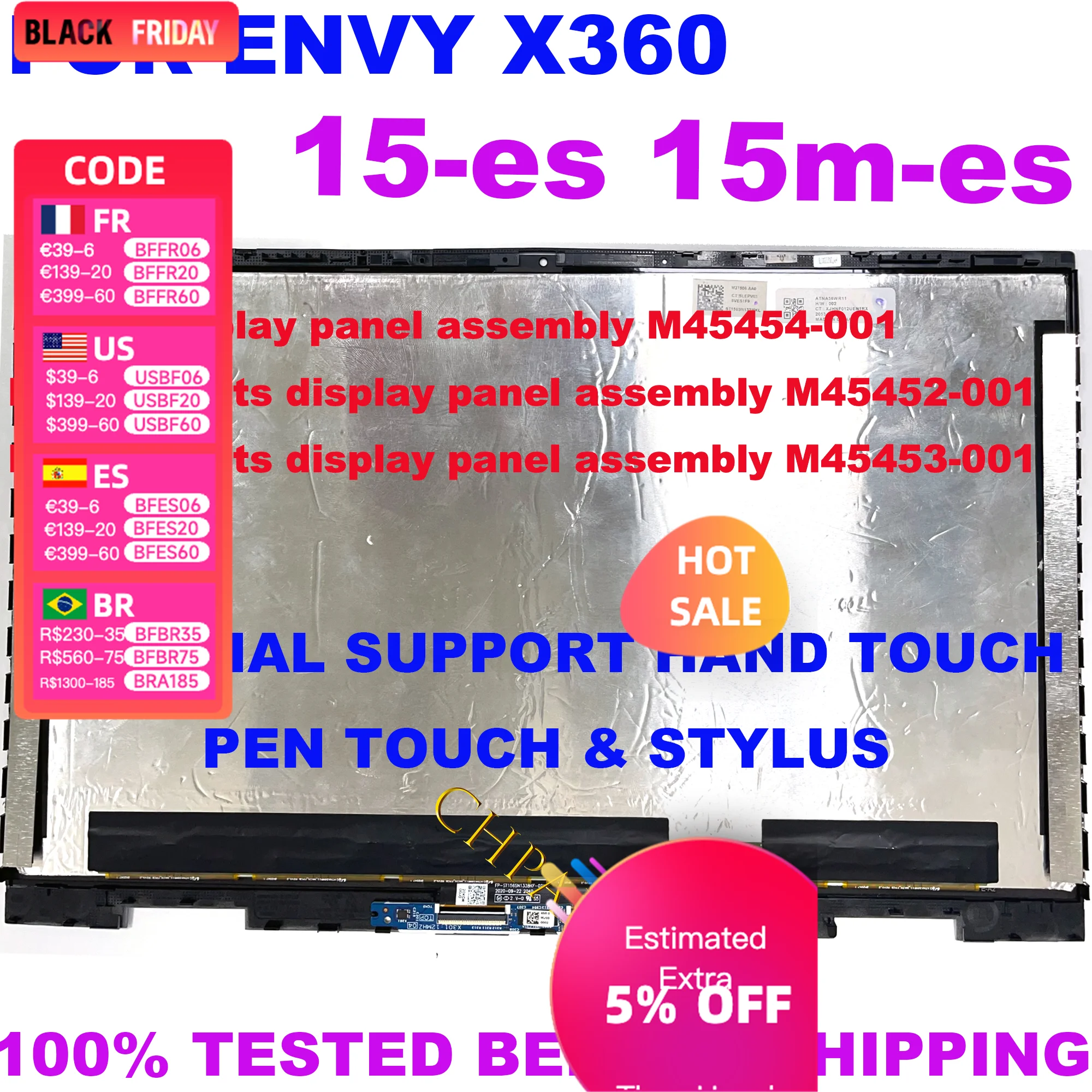 For HP ENVY x360 15-es 15m-es 15-eu LCD M45452-001 M45453-001 OLED M45454-001 Display Touch Screen Digitizer Assembly with Frame