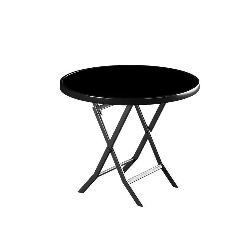 

Tempered glass foldable round table eating small apartment household balcony courtyard folding table