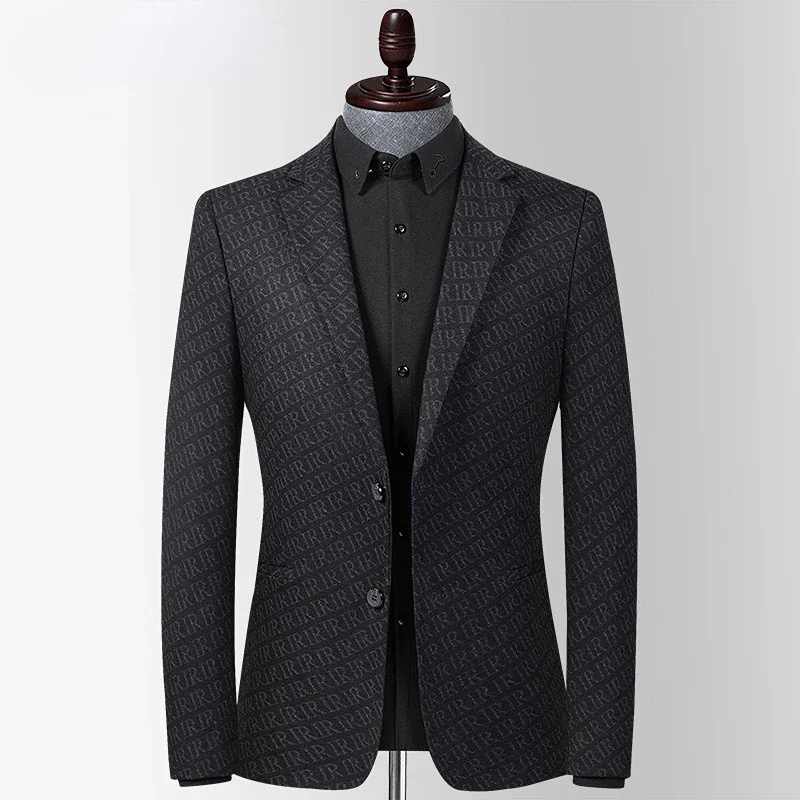 

2023 Autumn Winter Knitted Jacquard Weave Blazer Jacket Slim Fit Outwear Smart Casual High Quality Young Men Suit New