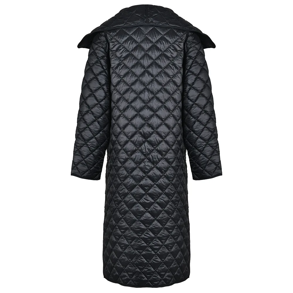 Vefadisa 2025 Spring Autumn New Black Retro Diamond Check Women Parkas Coat Lapel Long Sleeve Parkas Casual Warm Parkas ZXY1314A