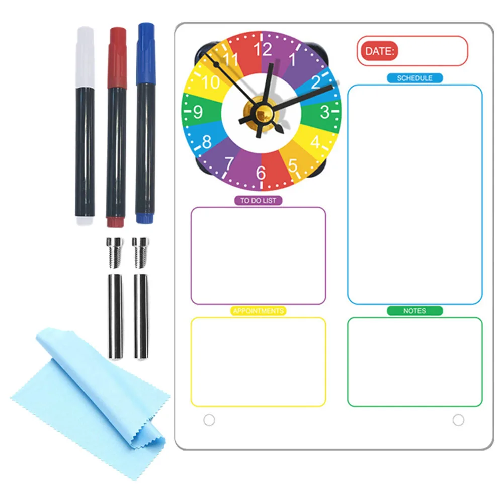 

Acrylic Planning Board Clock Desk Dry Erase Table Memo Decorative Writing Pad Multi Function Note Board Office Supply Clear