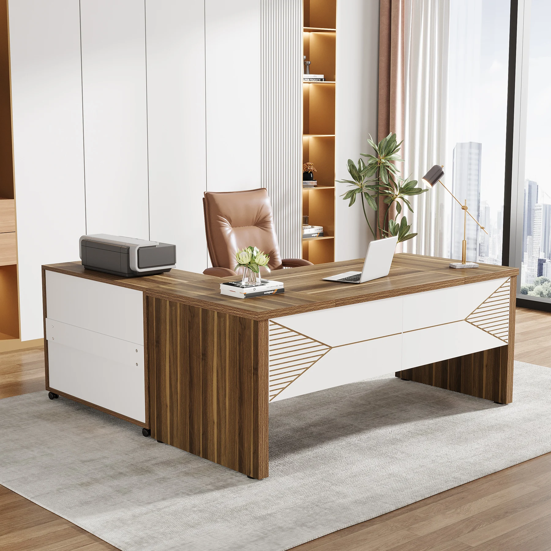 

as-For Modern Luxury Rectangular Wooden Executive Desk with Ergonomic Design Water Resistant Finish Dark Walnut Black Color@