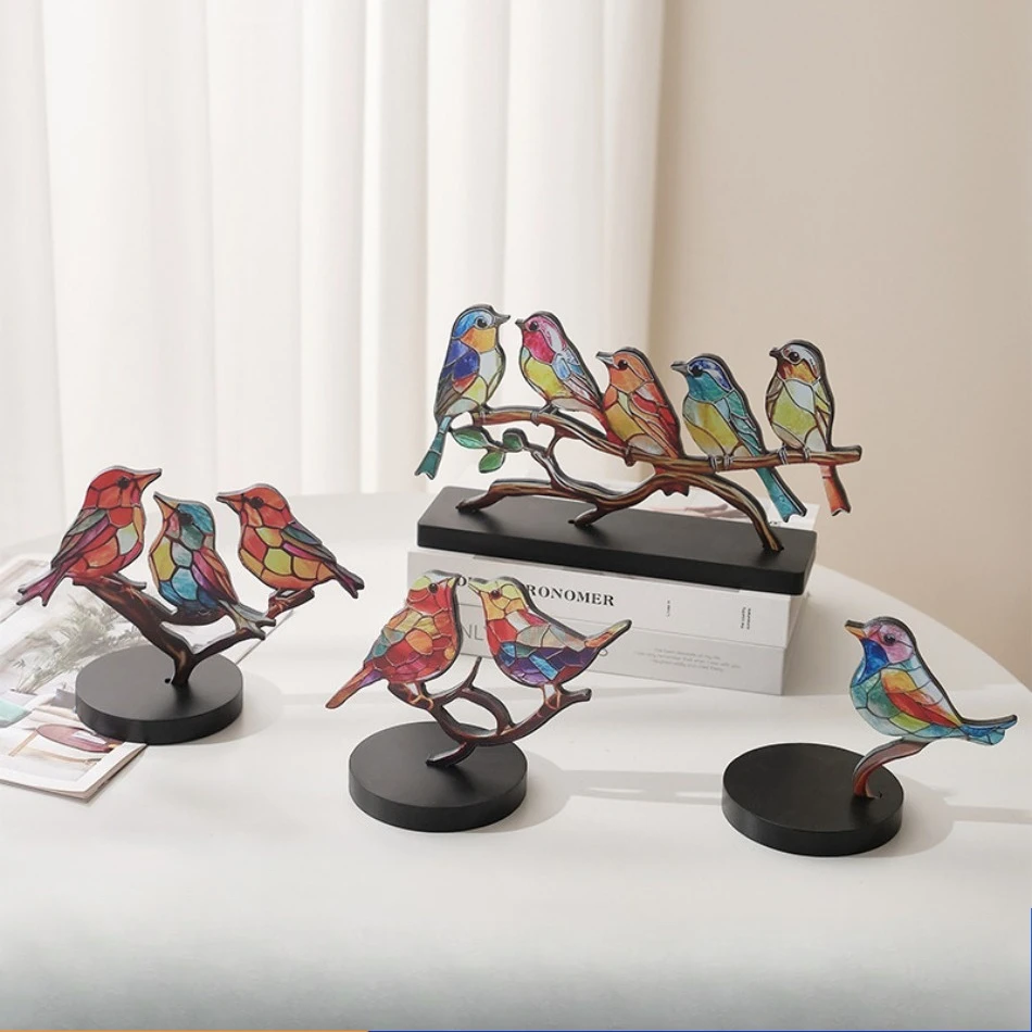 

Детские разноцветные феи, акриловые птицы, витражи, реквизит для фотографий на ветке, настольные украшения, двухсторонние украшения из ремесленной статуи