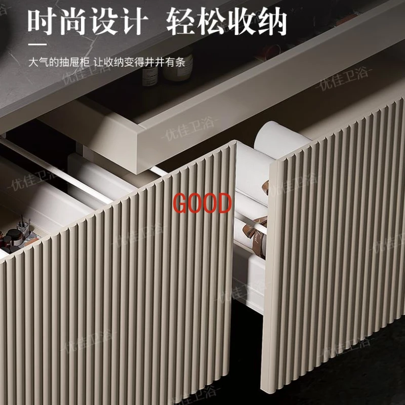 Stone Plate Modern Minimalist Cabinet Combination Light Luxury Gold Washbasin Smart Washstand Wall Hanging Bathroom Cabinet