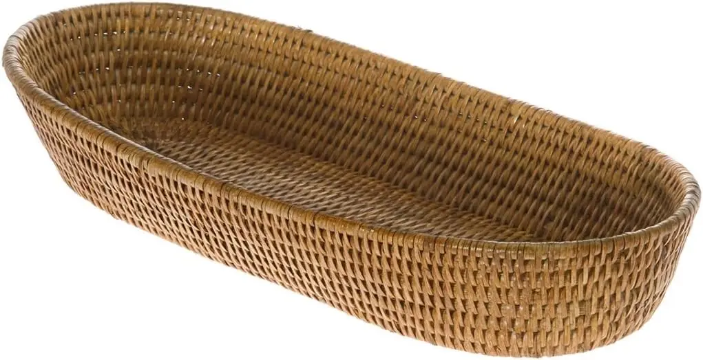 

Woven Rattan Bread Basket for Kitchen Storage, Boho Decor, Home Organizer in Honey Brown, Large Size