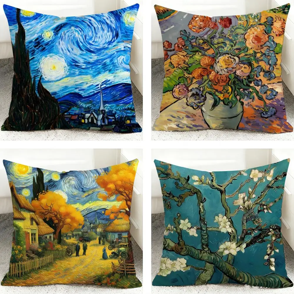 Van Gogh Oil Paintings Cushion Cover 40x40cm Square Decorative Sofa Cushion Cover Bedroom Living Room Home Decor Gift