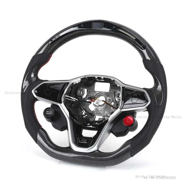 Hot With Start Button Half Perforated Leather Carbon Fiber LED Steering Wheel for VW Golf R 6 7 7.5 8 MK8 MK7 8R Gti Gtd