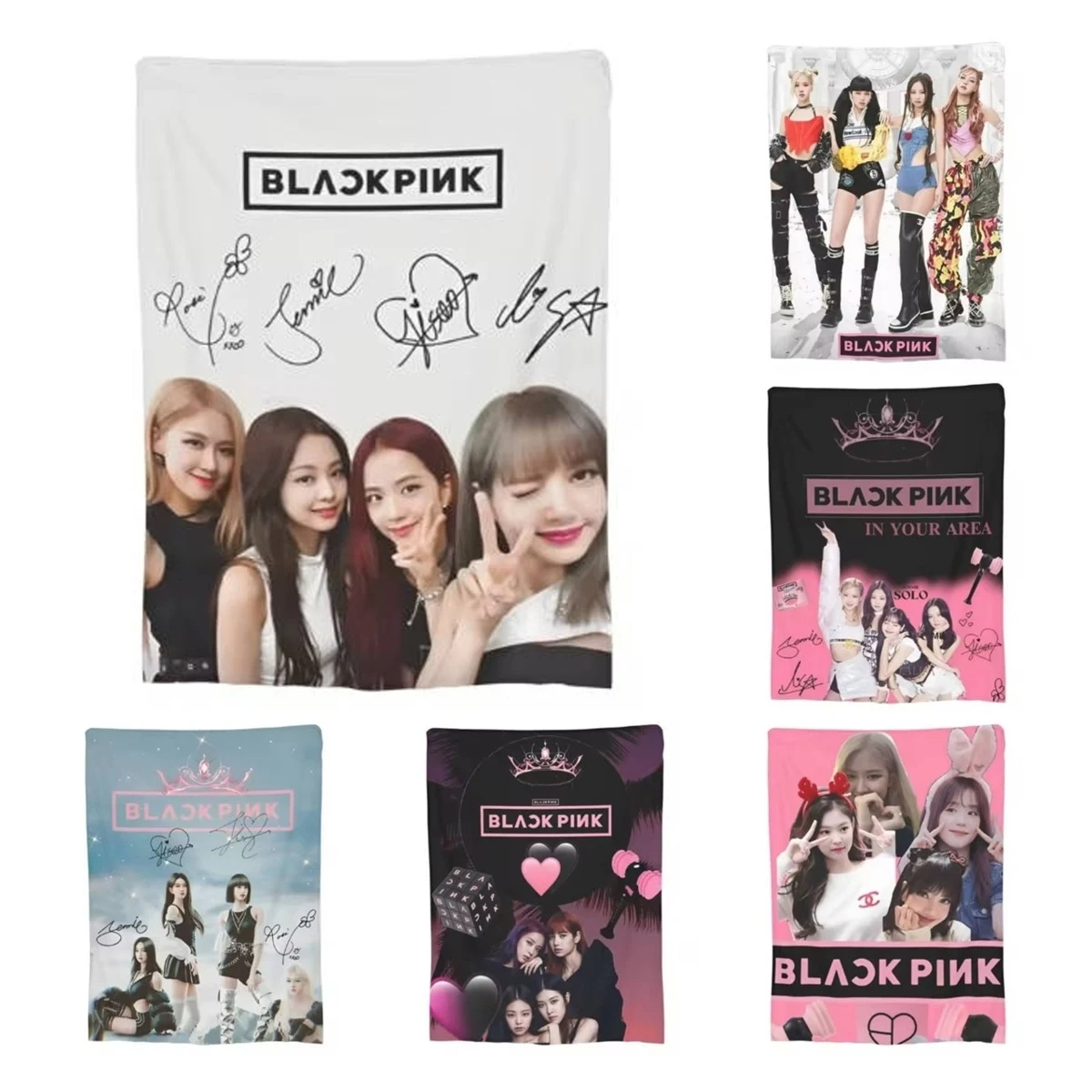 Blacks Pinks Girl Group K-Pop Knitted Blanket Flannel Super Soft Throw Blanket for Bedding Couch Bedspread