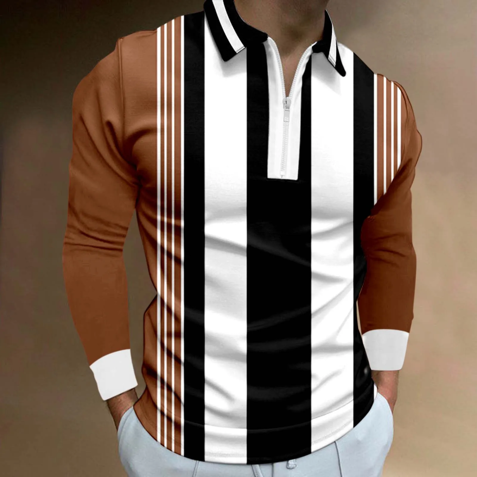 New Fashion Striped Men's Polos T-Shirts Long Sleeve 3D Printed Street Male Zippers POLO Tee 6XL Plus Size Casual Tops - Image 4