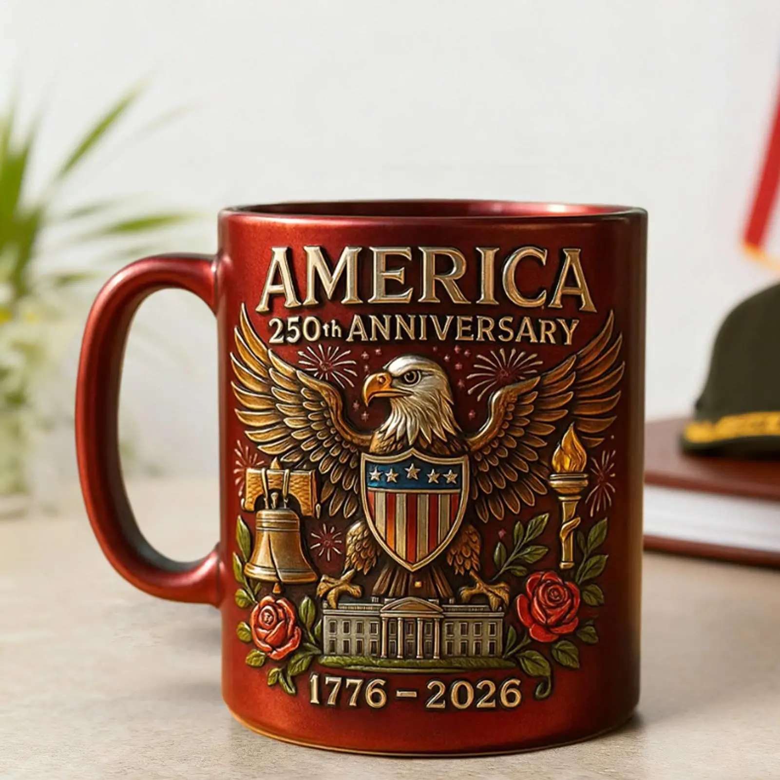 

325ml Ceramic Mug Coffee Cups 250th Flag & Eagle Design Cultural Symbol With Handle Cup For Adults Men Women Hot Tea