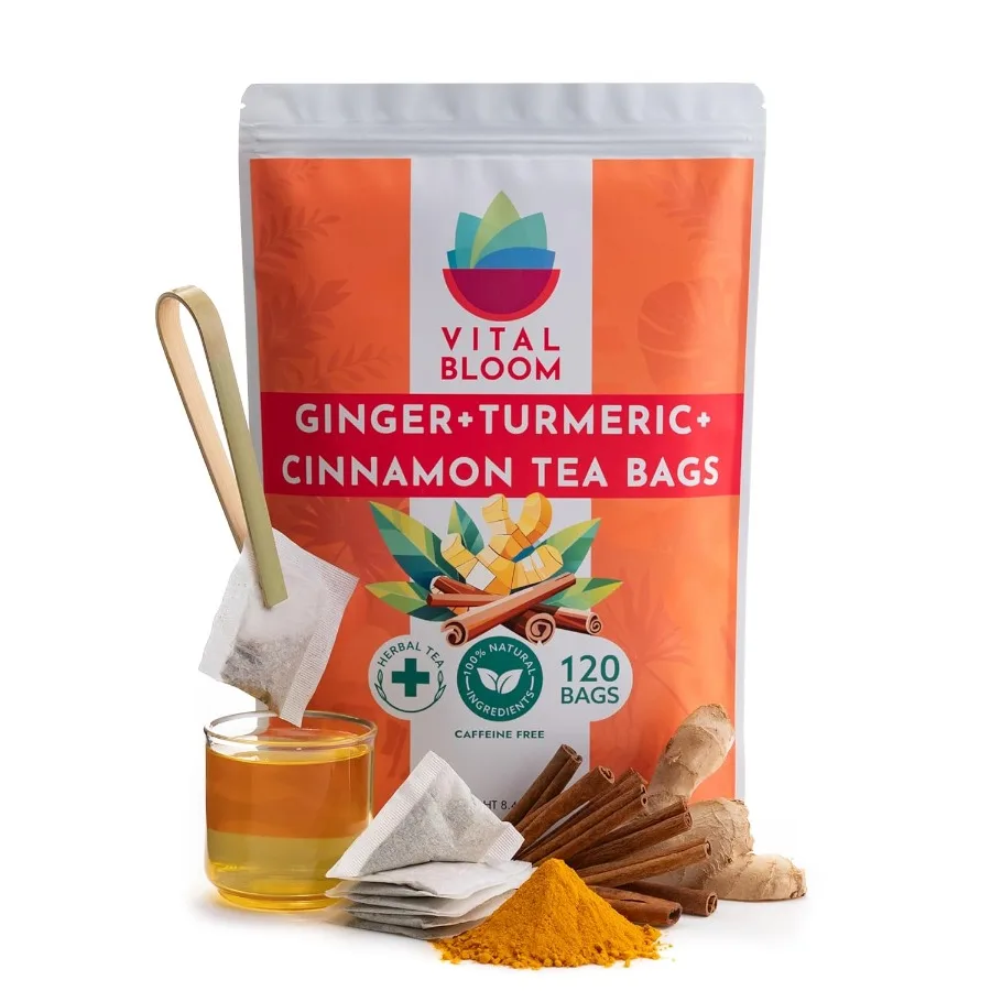 120 bolsitas de té, bolsitas de té de jengibre, cúrcuma y canela, apoyan la salud inmunitaria, ayuda a la digestión, ingredientes 100% naturales, Te de hierbas mezclado