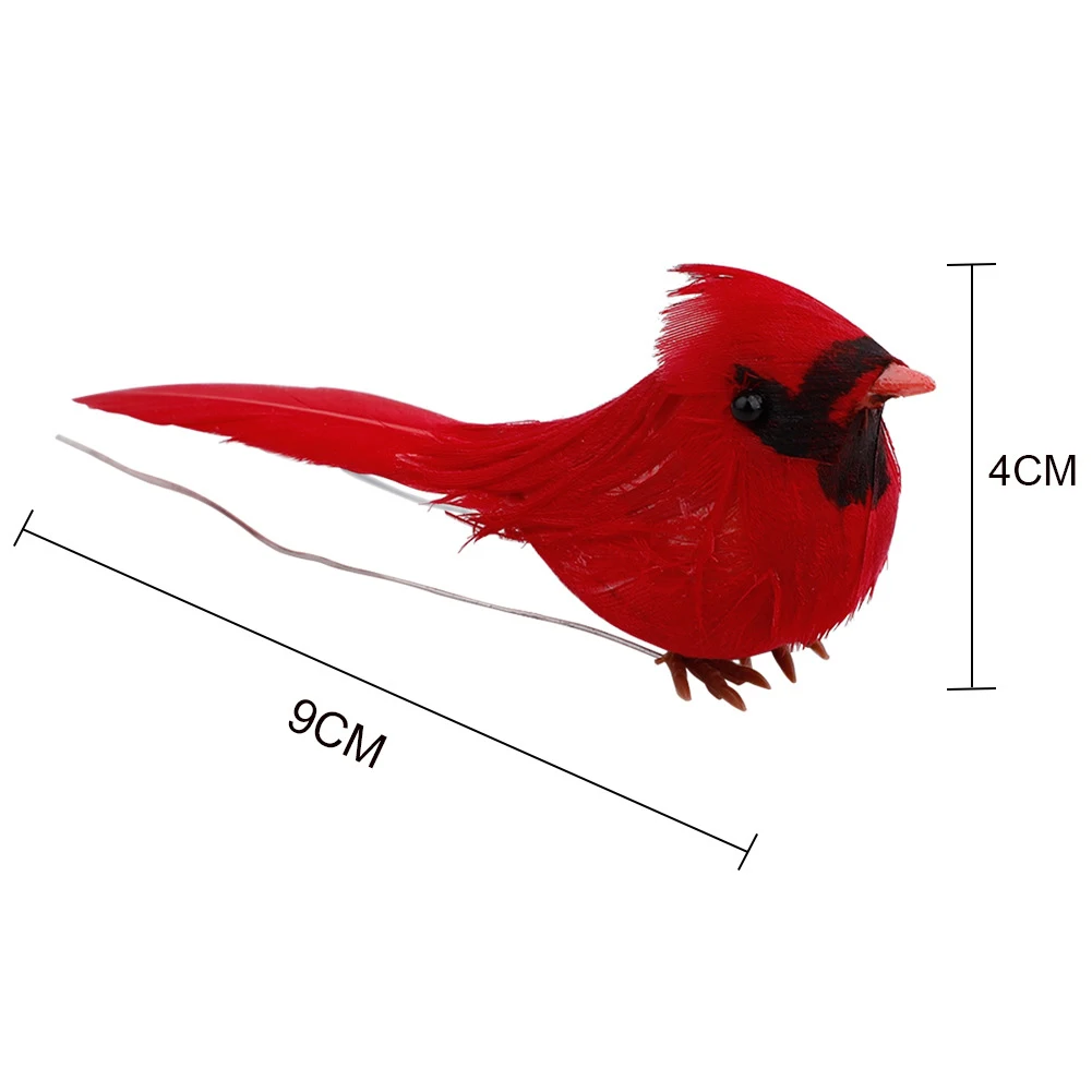 Artificial Red Clip-on Cardinals Feathered Birds Christmas Ornaments Tree Decors Navidad 2022 Novedades Adornos