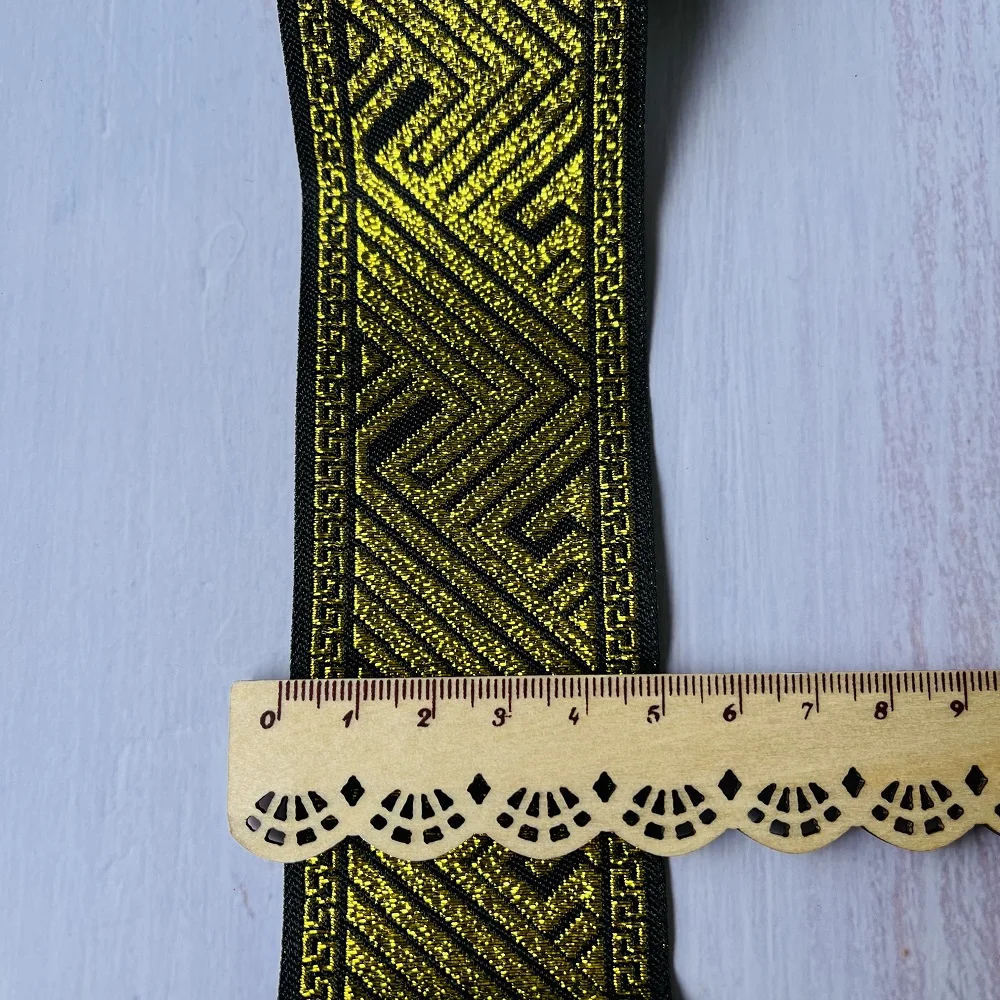 10Yards/Lots Woven Jacquard Ribbon 5cm Flowers Geometric Figure Pattern Gold For Clothing Straps Accessory IS-3301