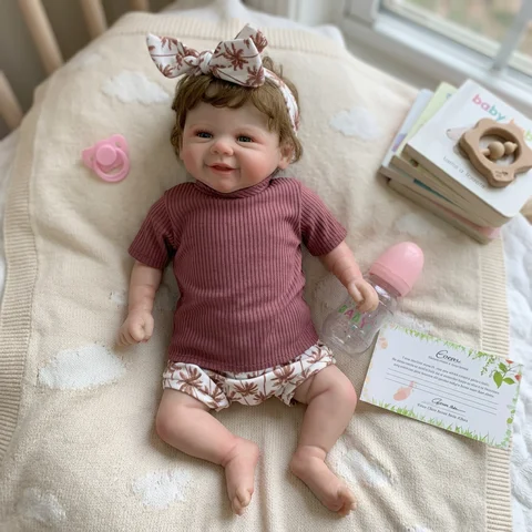18 Inch Vivienne Reborn Doll Cloth Body With Vinyl Head And Limbs Rooted Hair Lifelike Newborn Hand Painted Collectible Art Ornament for Holiday and Birthday Gifts