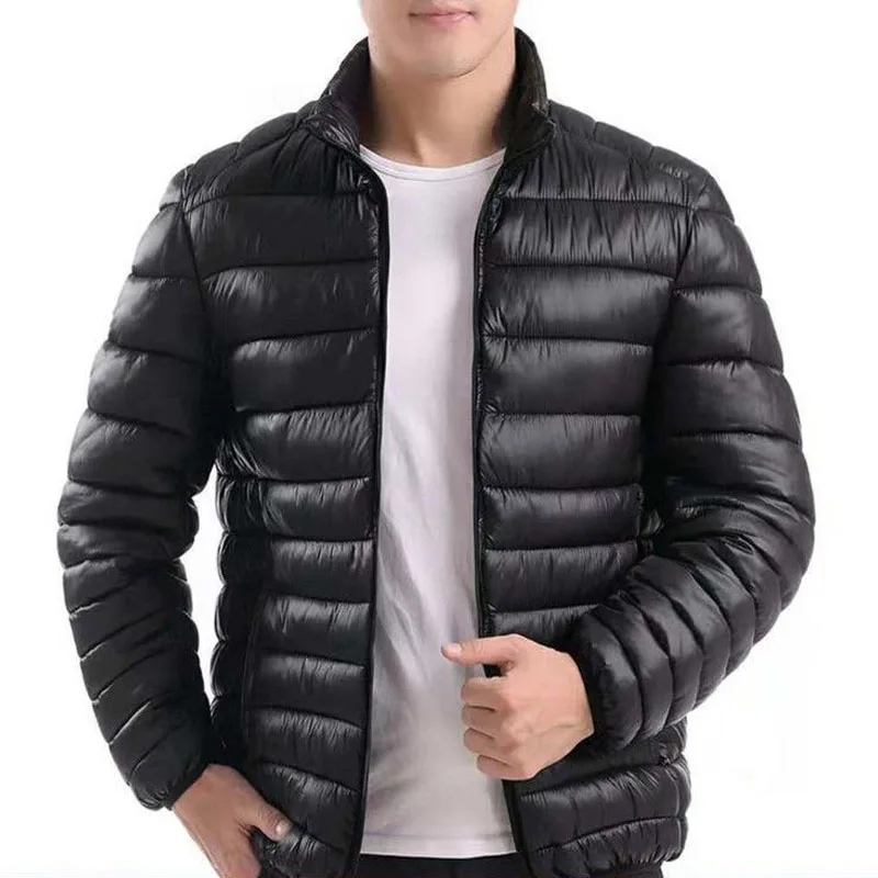 Men Thin Light Large Size Padding Parkas Winter Stand Collar Long Sleeve Zipper Waterproof Thermal Affordable All-match Coats