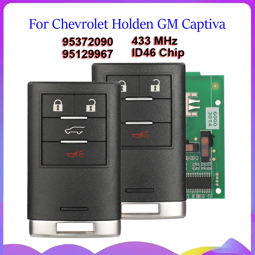 Jingyuqin New 3/4B Control Keyless Smart Remote Key 433MHz PCF7952A For Chevrolet Holden GM Captiva 2014-2018 95372090 /95129967