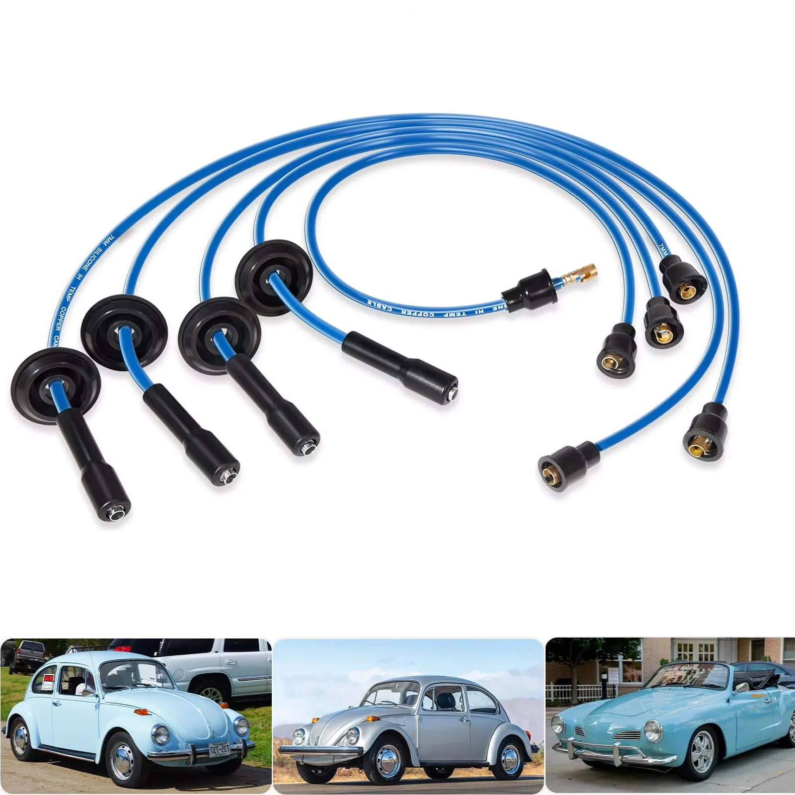 MX 9407 Blue 7mm Silicone Ignition Plug Wires for VW Type 1, Compatible with Dune Buggy, fit for Vw Bug, Beetle, Karmann GHIA