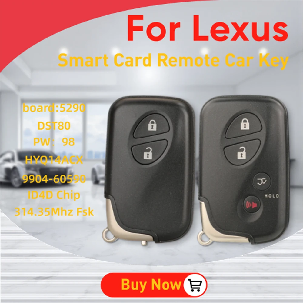 jingyuqin For Lexus GX460(2010-2020) RX350(2015-2016) 2/4Buttons Remote Car Key board:5290 314.35Mhz 4D Chip HYQ14ACX 9904-60590