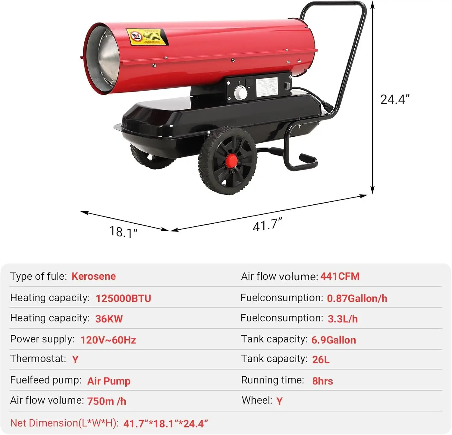 Kerosene Diesel Heater with Wheels, Portable Torpedo Space Heater with Thermostat Control for Outside, Jobsite, Garage, and Cons