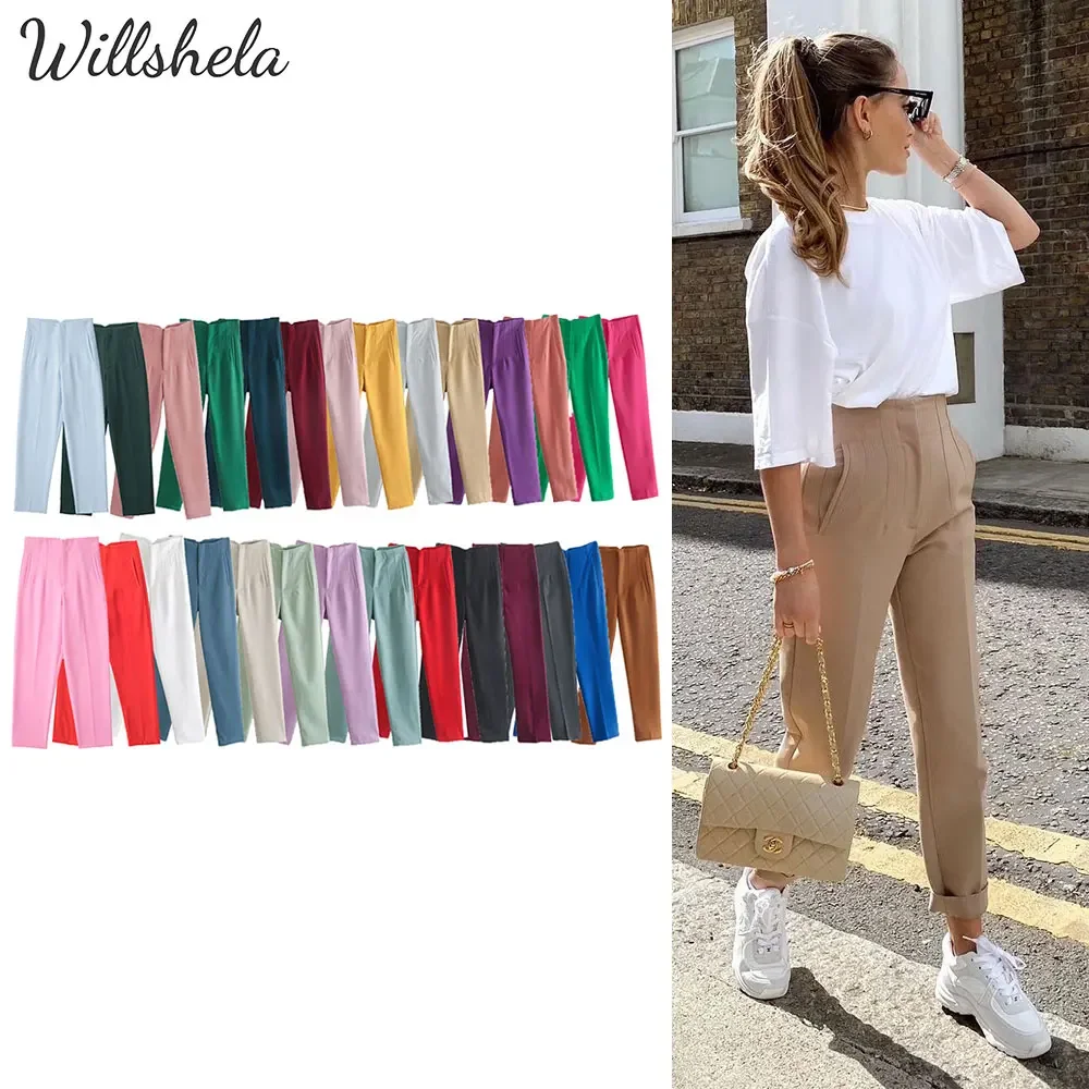 

Willshela Women Fashion Straight Pant High Waist Full Length Female Chic Office Lady Casual Basic Mujer Trousers