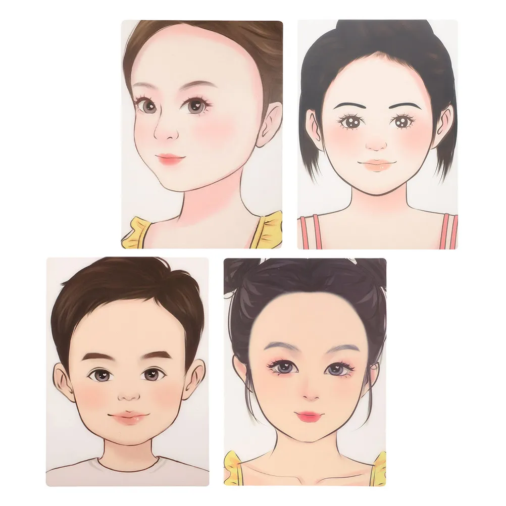 4Pcs Washable Face Painting Practice Board Realistic Face Template for Children Makeup Training and Artistic Drawing