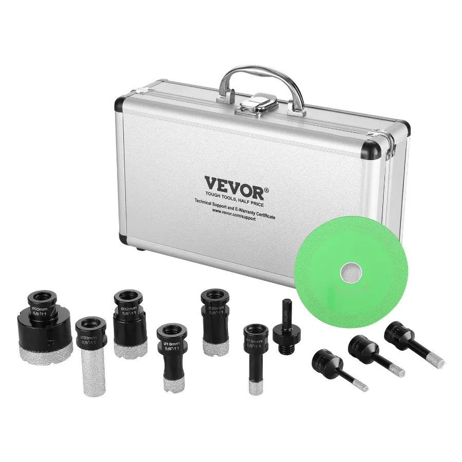 

Diamond Core Drill Bit Set 8 PCS 6 8 10 13 19 25 32 50mm Diamond Hole Saw Kit with Finger Milling Bit Saw Blade and Storage Ca