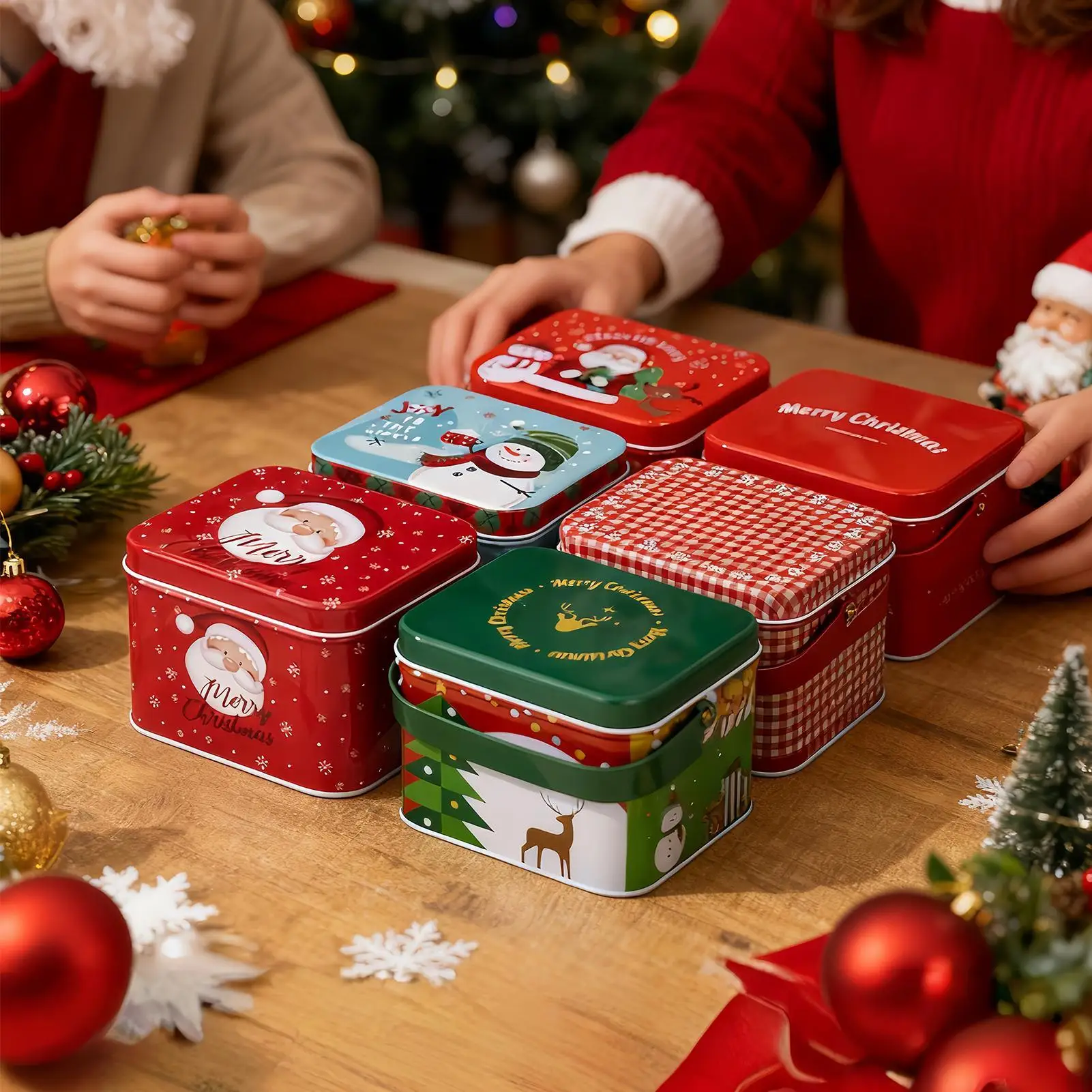 Christmas Tins 6-Piece Metal Christmas Reusable Holiday Tins Treat Containers For Kids Family Cake Snack Crafts Chocolate