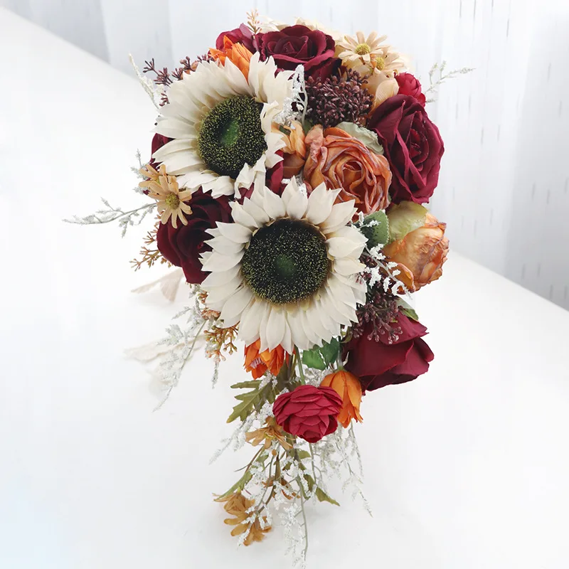 Simulation sunflower water drop bouquet wedding wedding bride holding flower studio photo props wedding layout