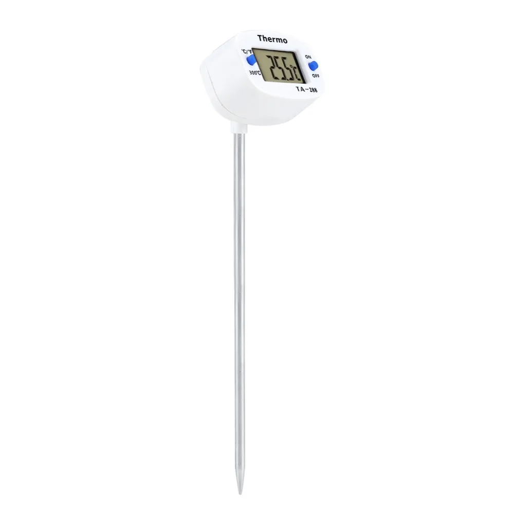 Stainless Steel Probe Digital Food Thermometer LCD Display White Meat Thermometer Celsius Fahrenheit Switch Instant Read