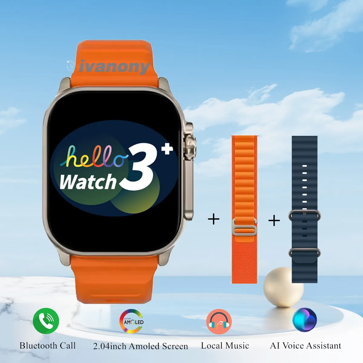 

Ivanony Smart Watch Hello 3 Plus Ultra 49mm Bluetooth Call Compass Real-Time Positioning AI Voice Assistant Smartwatch Men Women