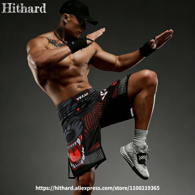 VSZAP MMA Fight Shorts for Men Women Durable Grappling Shorts Cartoon Animal Print Cage BJJ Jiu Jitsu Muay Thai Kickboxing Pants
