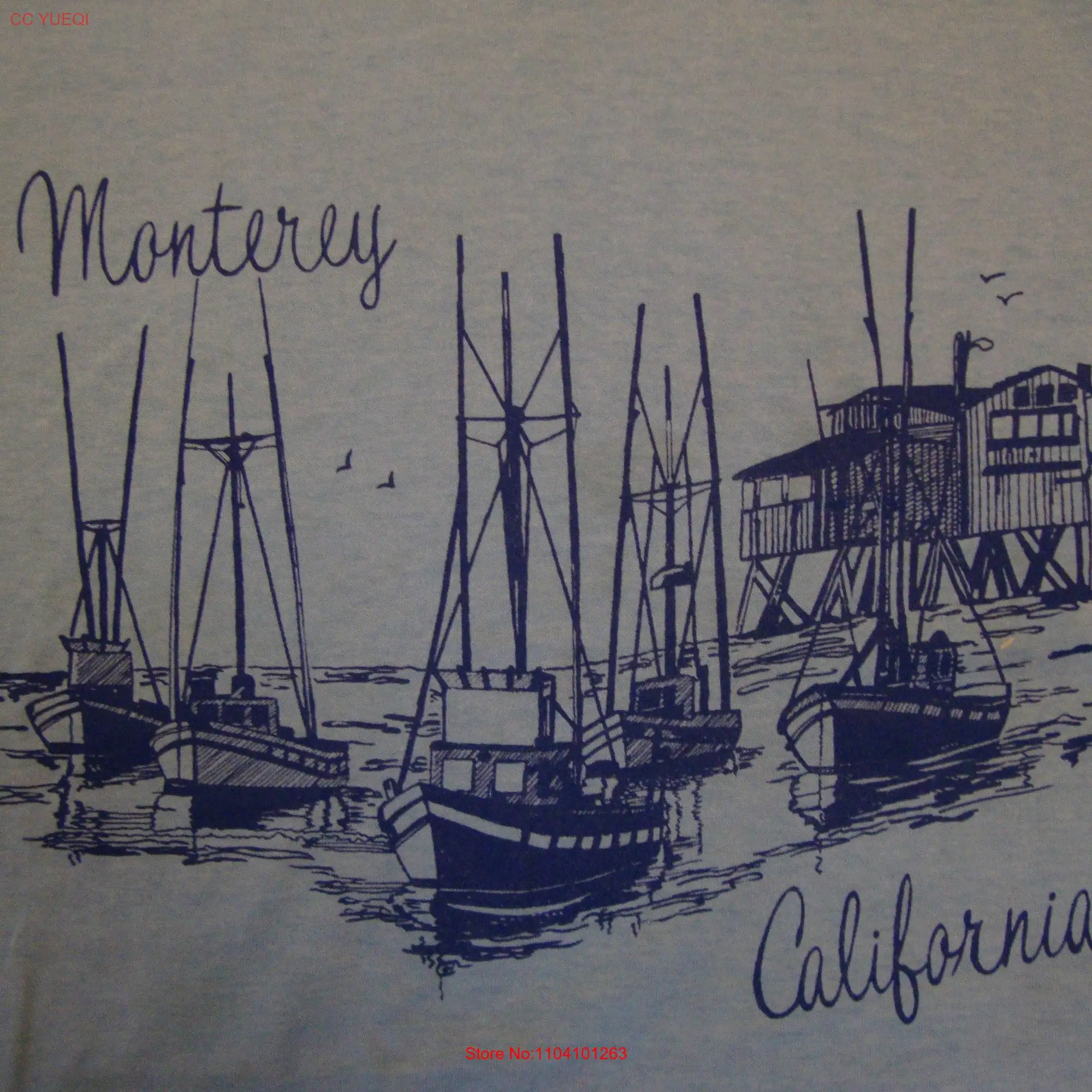 Vintage 80's Monterey California Souvenir Blue T Shirt Size L long or short sleeves